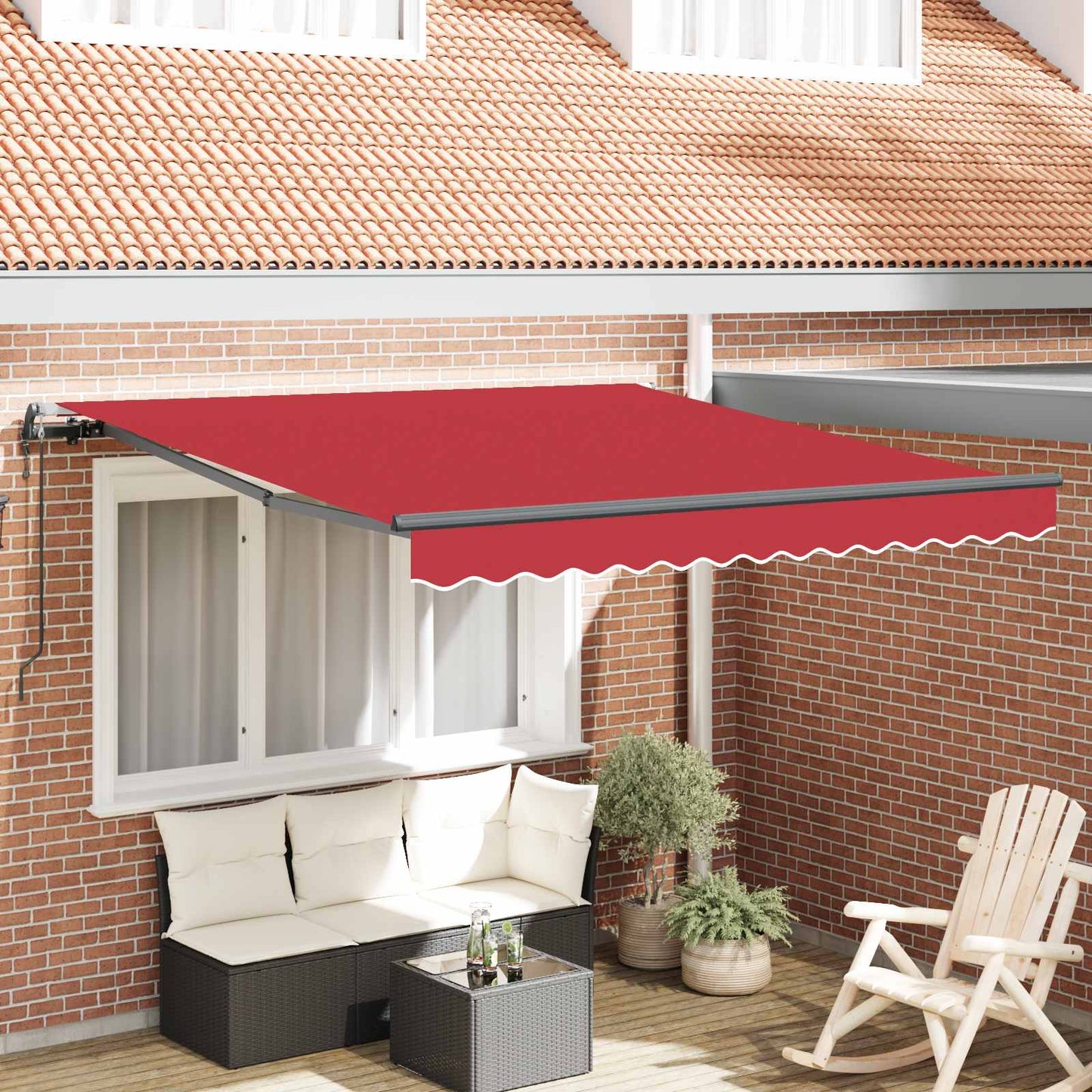 Inklapbaar Zonnescherm Rood 350 x 250 cm Stof en Aluminium is nu te koop bij PeponiXL, paradijselijk wonen!