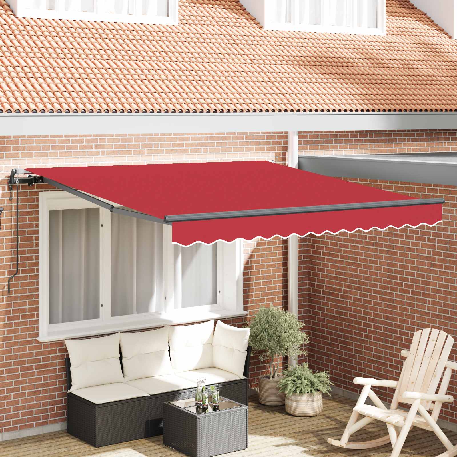 Inklapbaar Zonnescherm Rood 350 x 250 cm Stof en Aluminium is nu te koop bij PeponiXL, paradijselijk wonen!