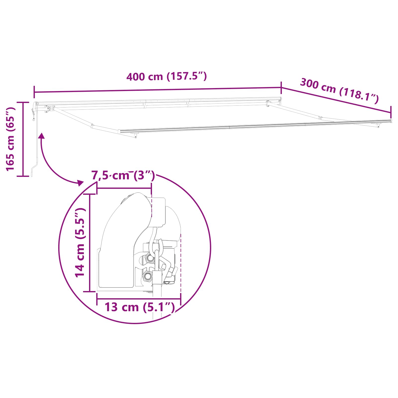 Inklapbaar Zonnescherm Lichtgrijs 400 × 300 cm Stof is nu te koop bij PeponiXL, paradijselijk wonen!