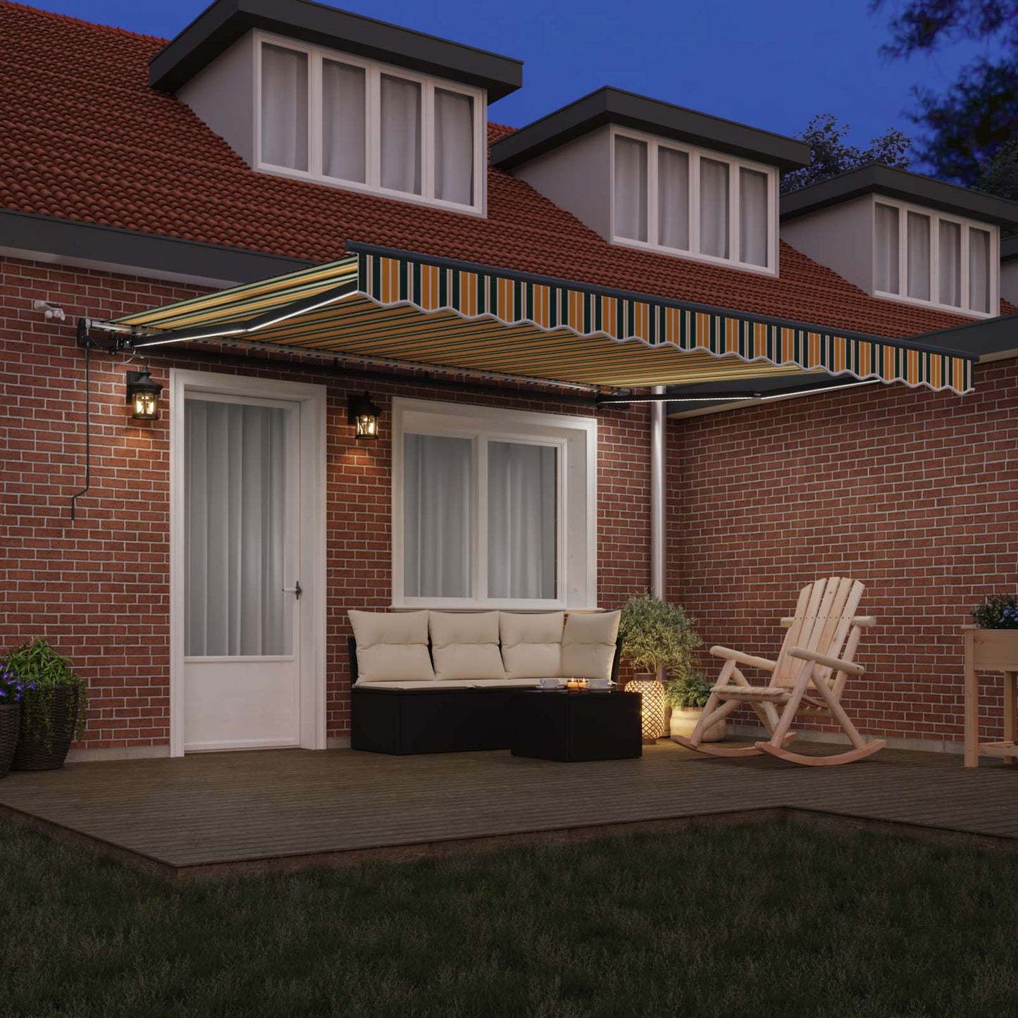 Uitschuifbare luifel Groen en geel 400 × 350 cm Polyester