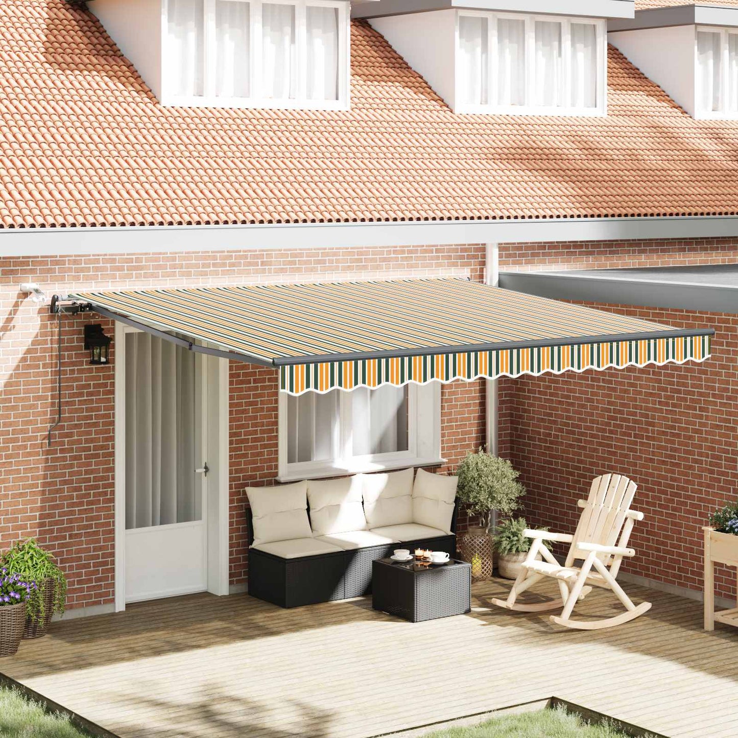 Uitschuifbare luifel Groen en geel 400 × 350 cm Polyester