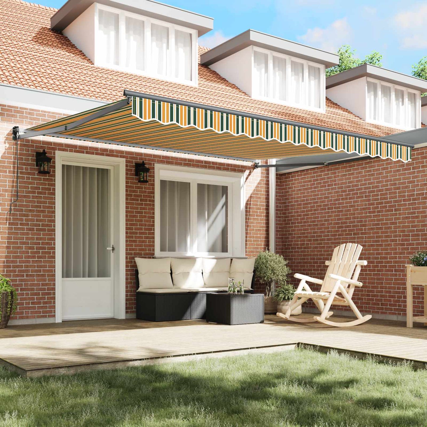 Elektrisch Uittrekbaar Zonnescherm Groen en Wit 400 × 350 cm is nu te koop bij PeponiXL, paradijselijk wonen!