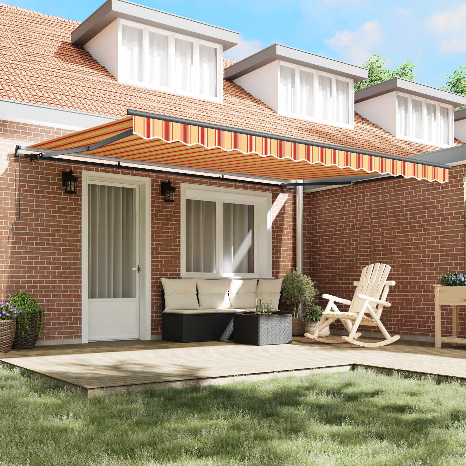 Inklapbaar Zonnescherm Geel en Oranje 450 × 300 cm is nu te koop bij PeponiXL, paradijselijk wonen!