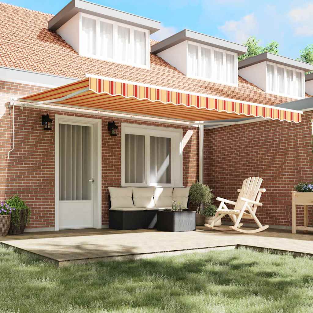 Inklapbaar Zonnescherm Geel en Oranje 450 × 350 cm Stof is nu te koop bij PeponiXL, paradijselijk wonen!