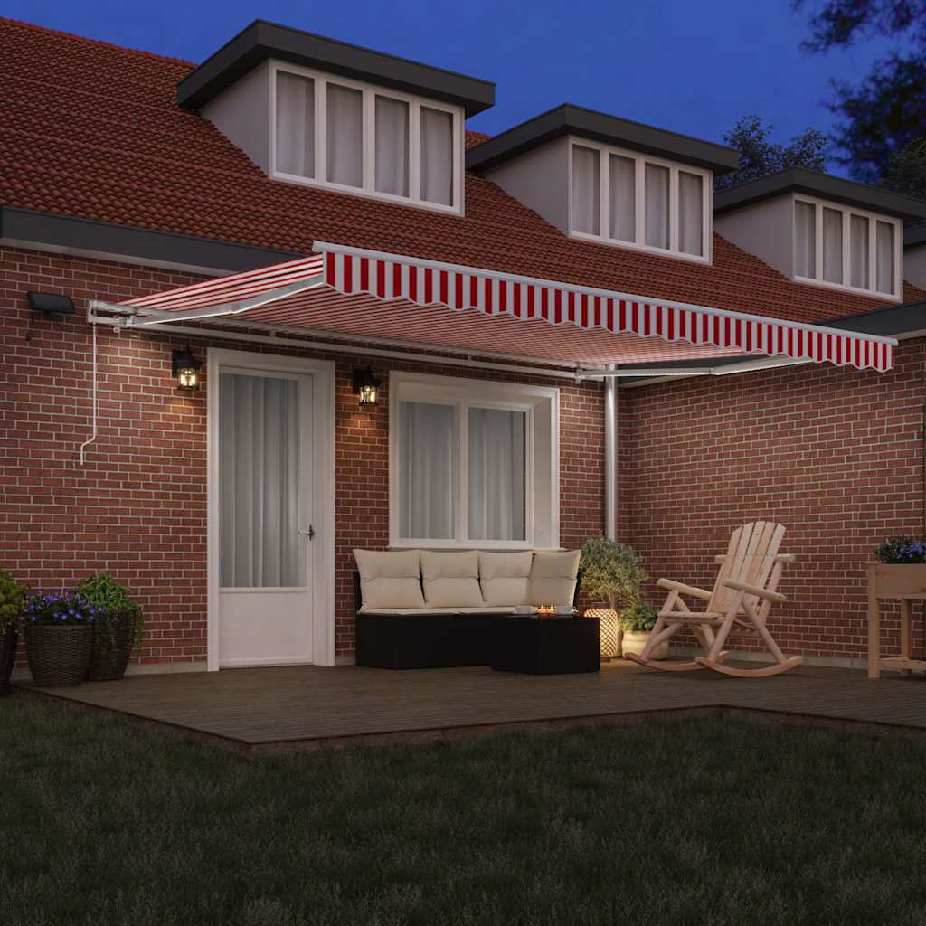 Inklapbaar Zonnescherm Rood en Wit 450 × 350 cm Stof en Staal is nu te koop bij PeponiXL, paradijselijk wonen!