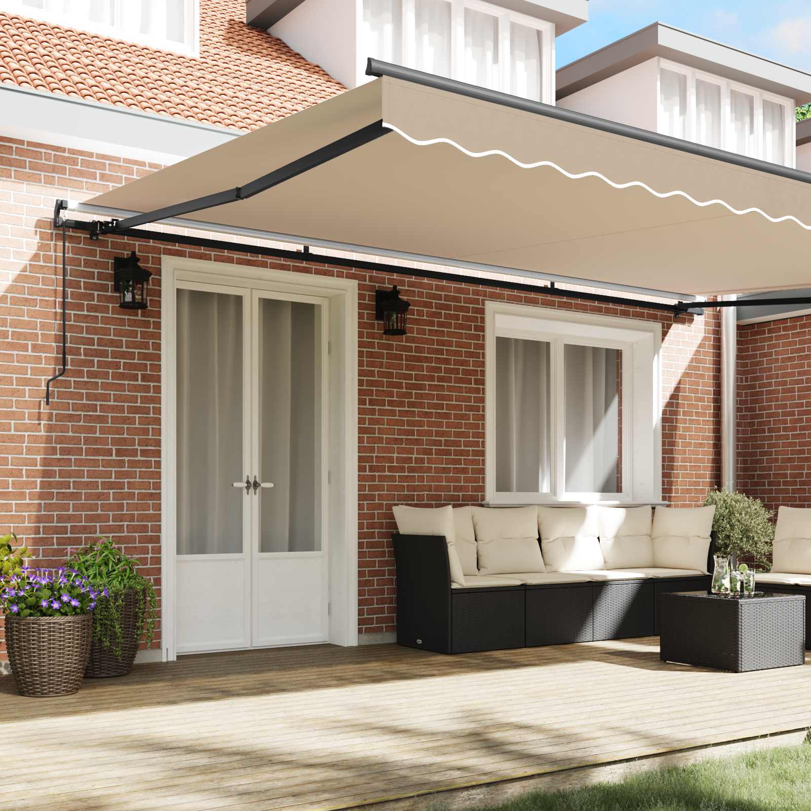 Inklapbaar Zonnescherm Beige 500 × 350 cm Polyester en staal is nu te koop bij PeponiXL, paradijselijk wonen!
