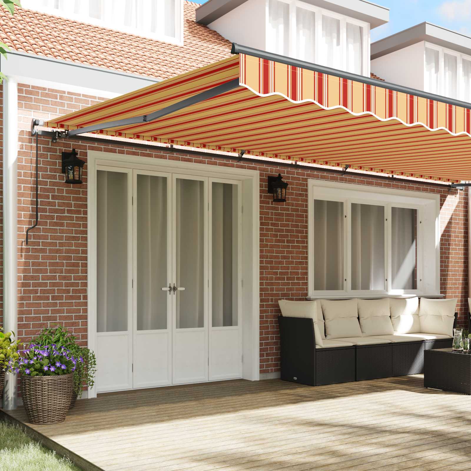 Inklapbaar Zonnescherm Geel en Oranje 600 × 350 cm is nu te koop bij PeponiXL, paradijselijk wonen!