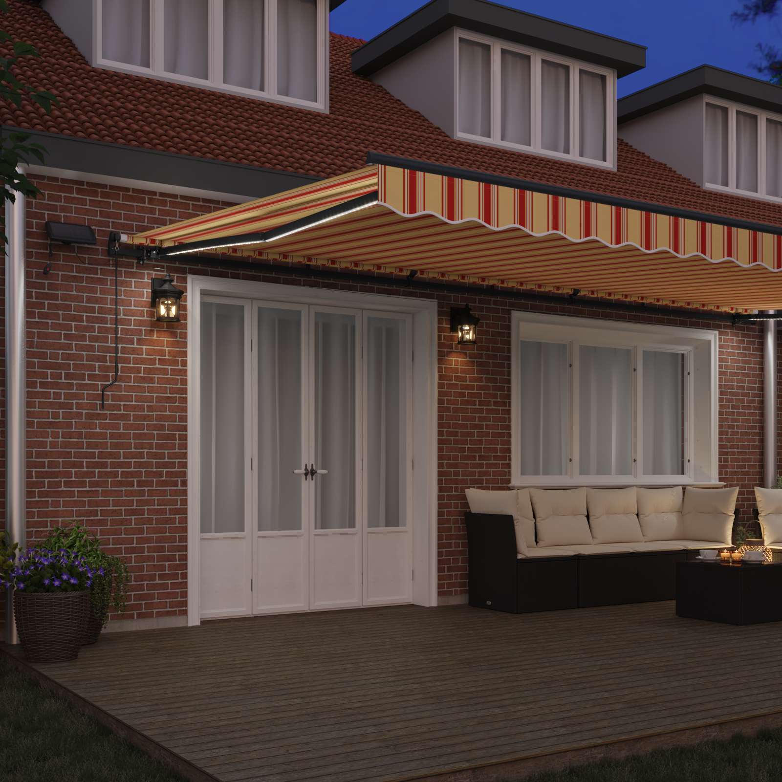 Inklapbaar Zonnescherm geel en oranje 600 ×350 cm Stof is nu te koop bij PeponiXL, paradijselijk wonen!