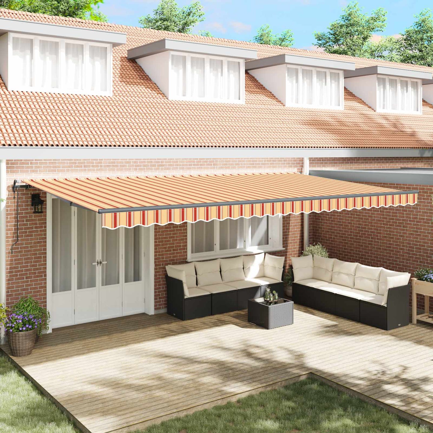 Inklapbaar Zonnescherm Geel en Oranje 600 × 350 cm is nu te koop bij PeponiXL, paradijselijk wonen!