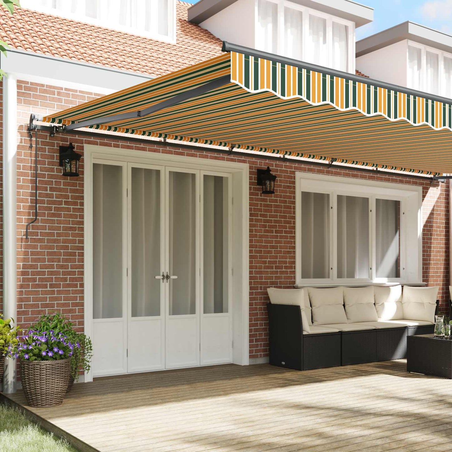Inklapbaar Zonnescherm Groen en geel 600 × 350 cm is nu te koop bij PeponiXL, paradijselijk wonen!