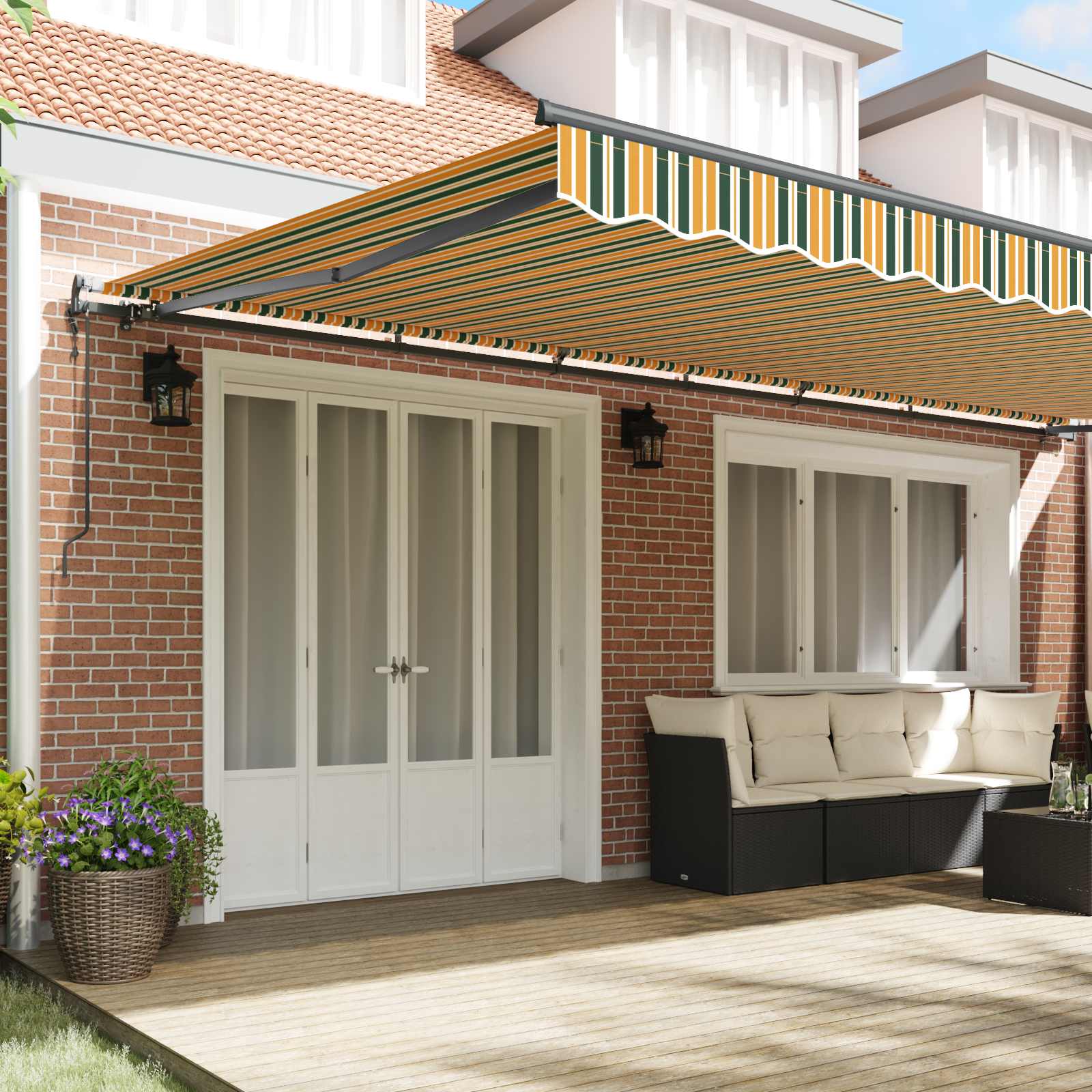 Inklapbaar Zonnescherm Groen en geel 600 × 350 cm is nu te koop bij PeponiXL, paradijselijk wonen!