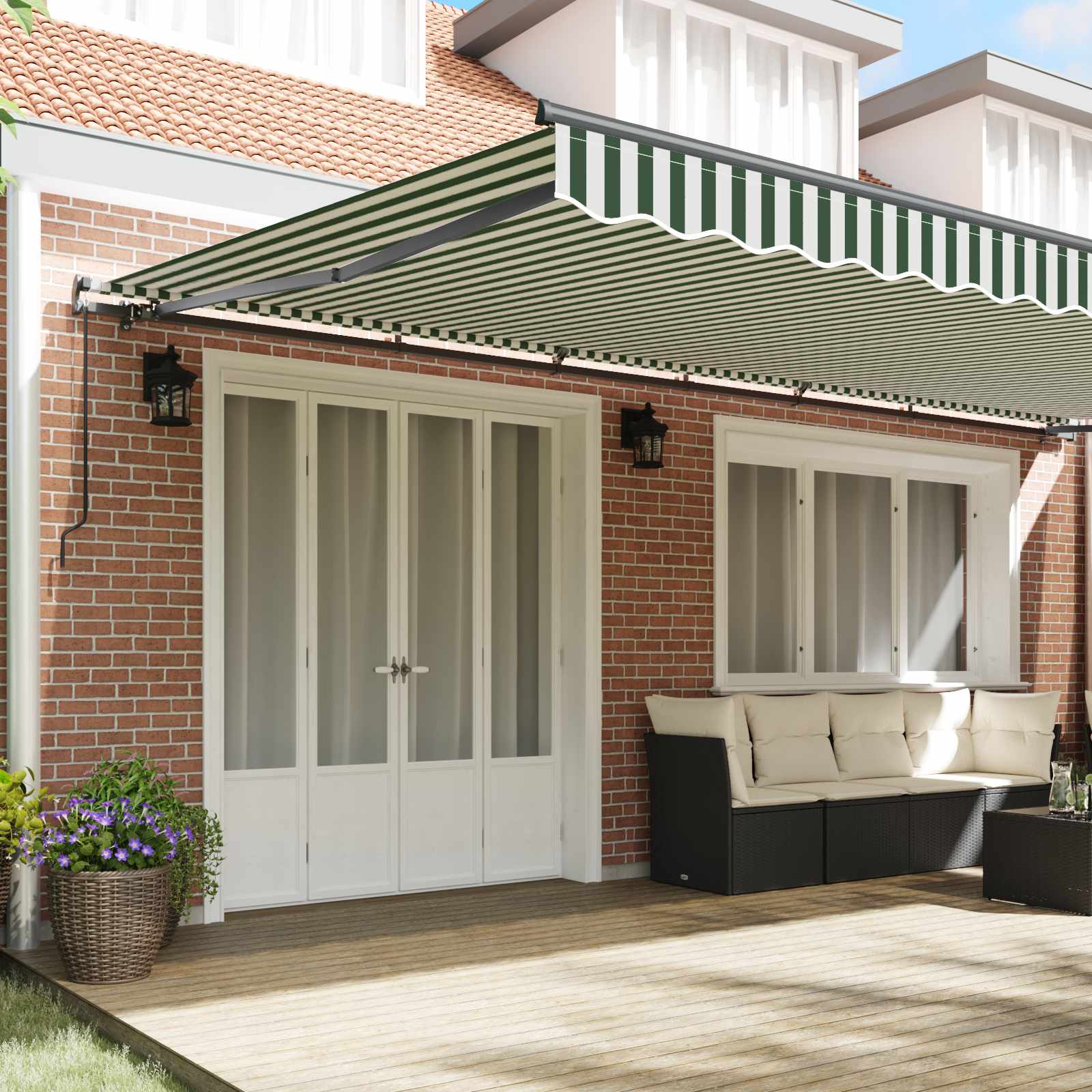 Uitschuifbare luifel Groen en Wit 600 × 350 cm is nu te koop bij PeponiXL, paradijselijk wonen!
