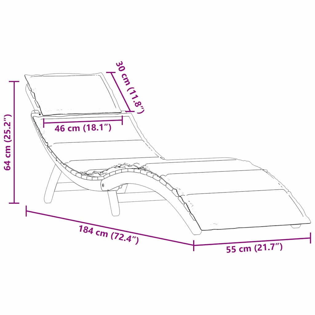 Ligbed met kussen Lichtgrijs 55 x 184 x 64cm Massief Acaciahout is nu te koop bij PeponiXL, paradijselijk wonen!