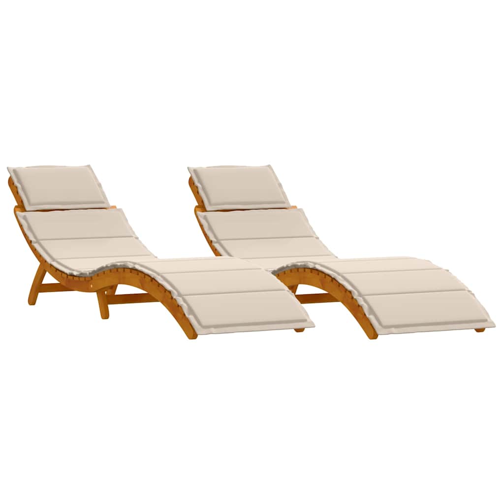 Ligbed met kussen 2 pcs Crème Wit Massief Acaciahout is nu te koop bij PeponiXL, paradijselijk wonen!