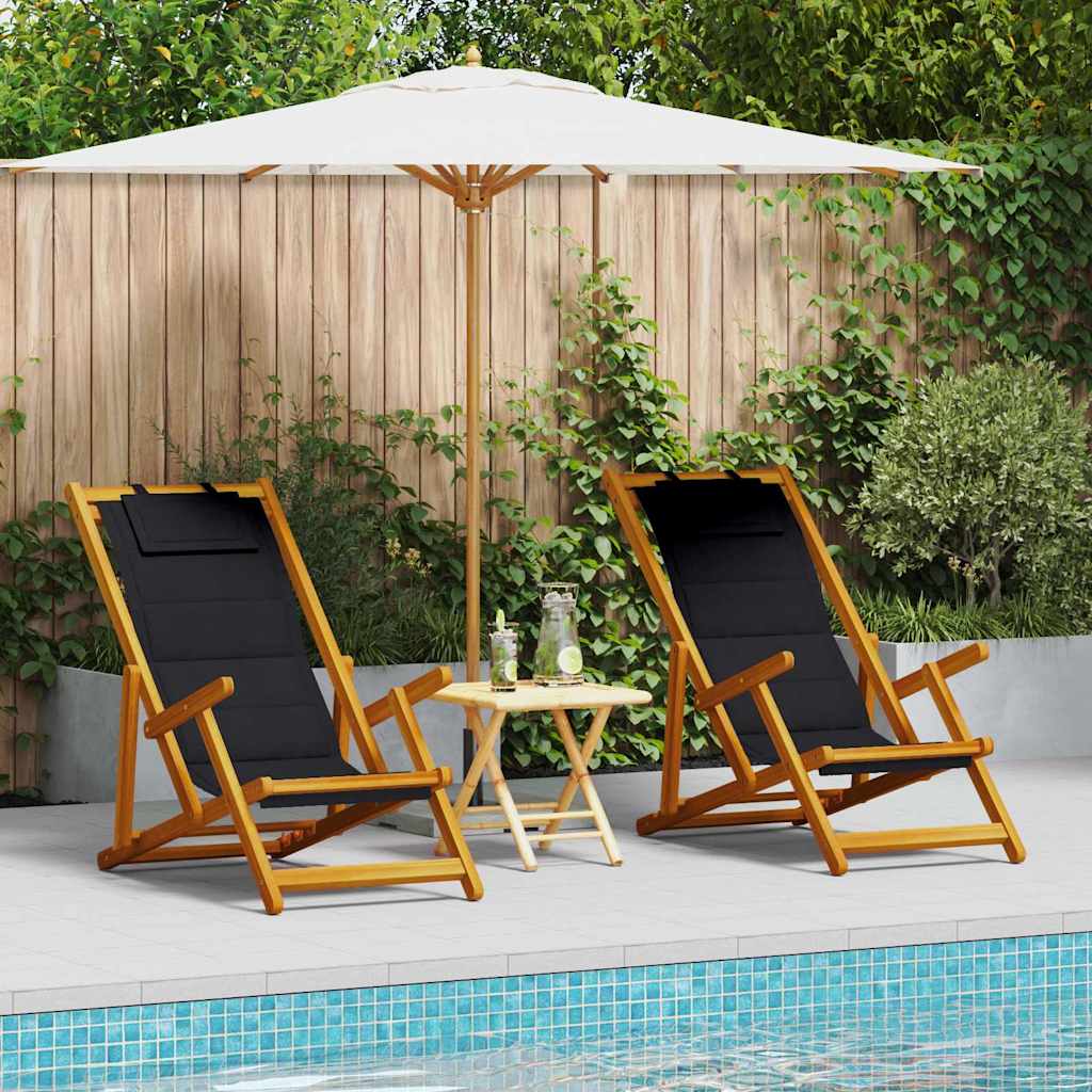 Strandstoel met kussen 2 pcs Bruin Massief Acaciahout is nu te koop bij PeponiXL, paradijselijk wonen!