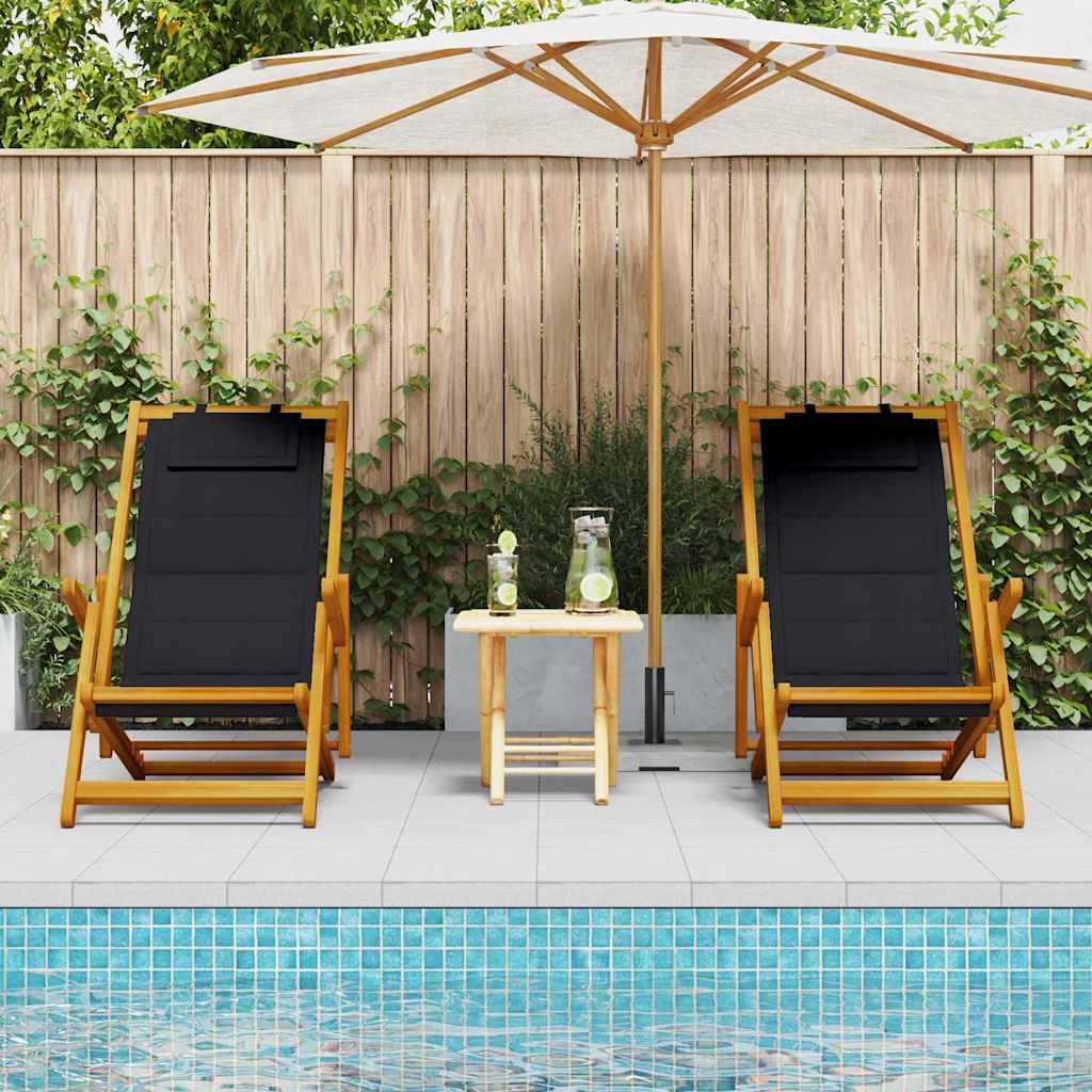 Strandstoel met kussen 2 pcs Bruin Massief Acaciahout is nu te koop bij PeponiXL, paradijselijk wonen!