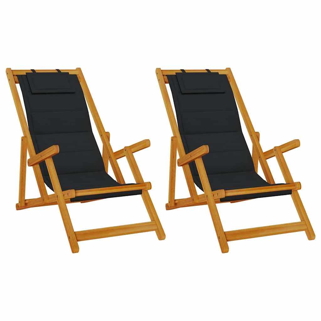 Strandstoel met kussen 2 pcs Bruin Massief Acaciahout is nu te koop bij PeponiXL, paradijselijk wonen!