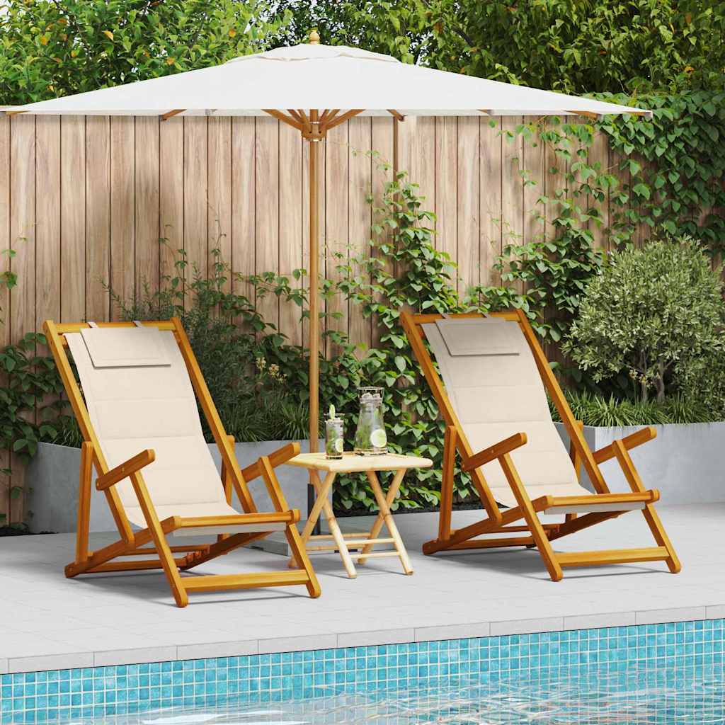 Strandstoel met kussen 2 pcs Bruin Massief Acaciahout is nu te koop bij PeponiXL, paradijselijk wonen!