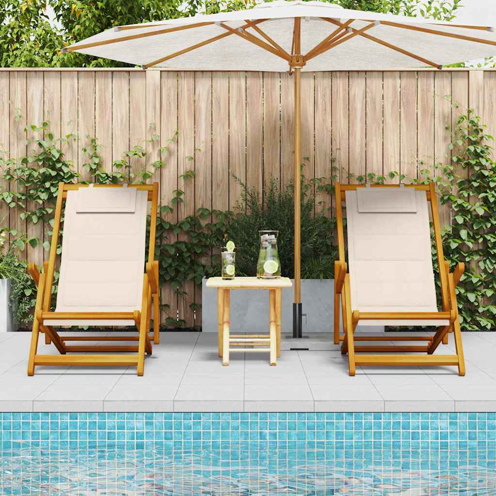 Strandstoel met kussen 2 pcs Bruin Massief Acaciahout is nu te koop bij PeponiXL, paradijselijk wonen!