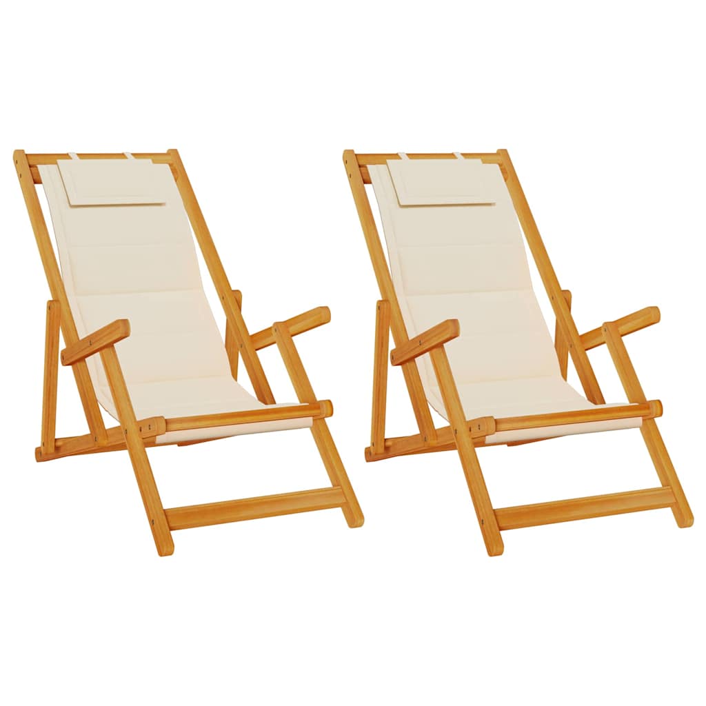 Strandstoel met kussen 2 pcs Bruin Massief Acaciahout is nu te koop bij PeponiXL, paradijselijk wonen!