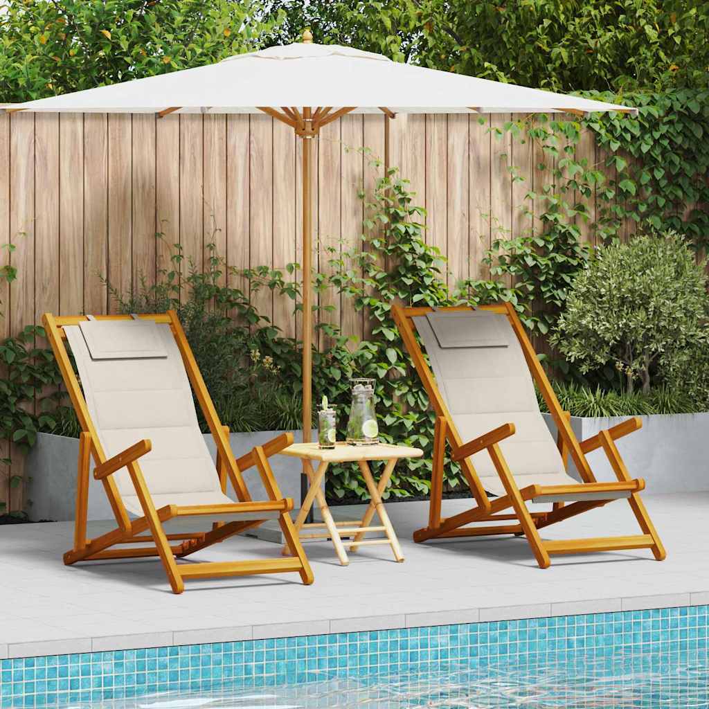 Strandstoel met kussen 2 pcs Bruin Massief Acaciahout is nu te koop bij PeponiXL, paradijselijk wonen!