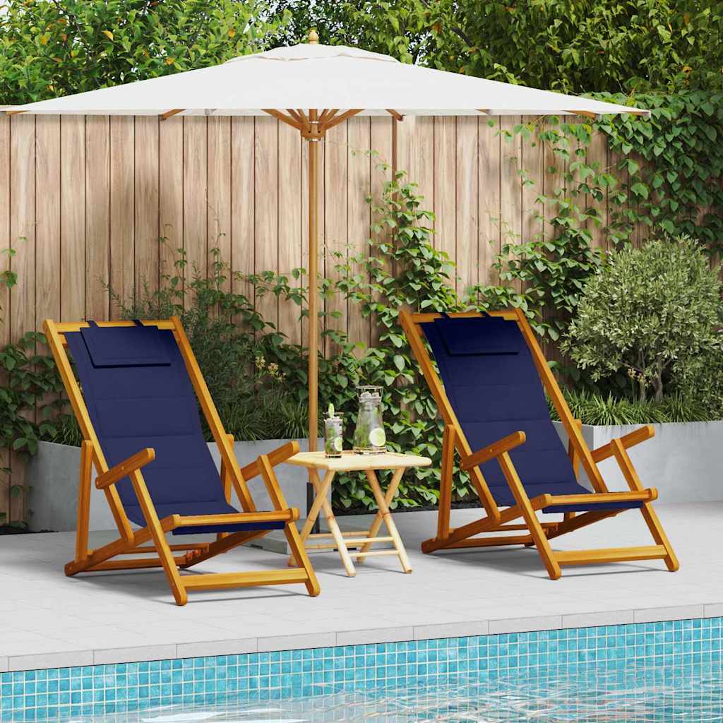 Strandstoel met kussen 2 pcs Bruin Massief Acaciahout is nu te koop bij PeponiXL, paradijselijk wonen!