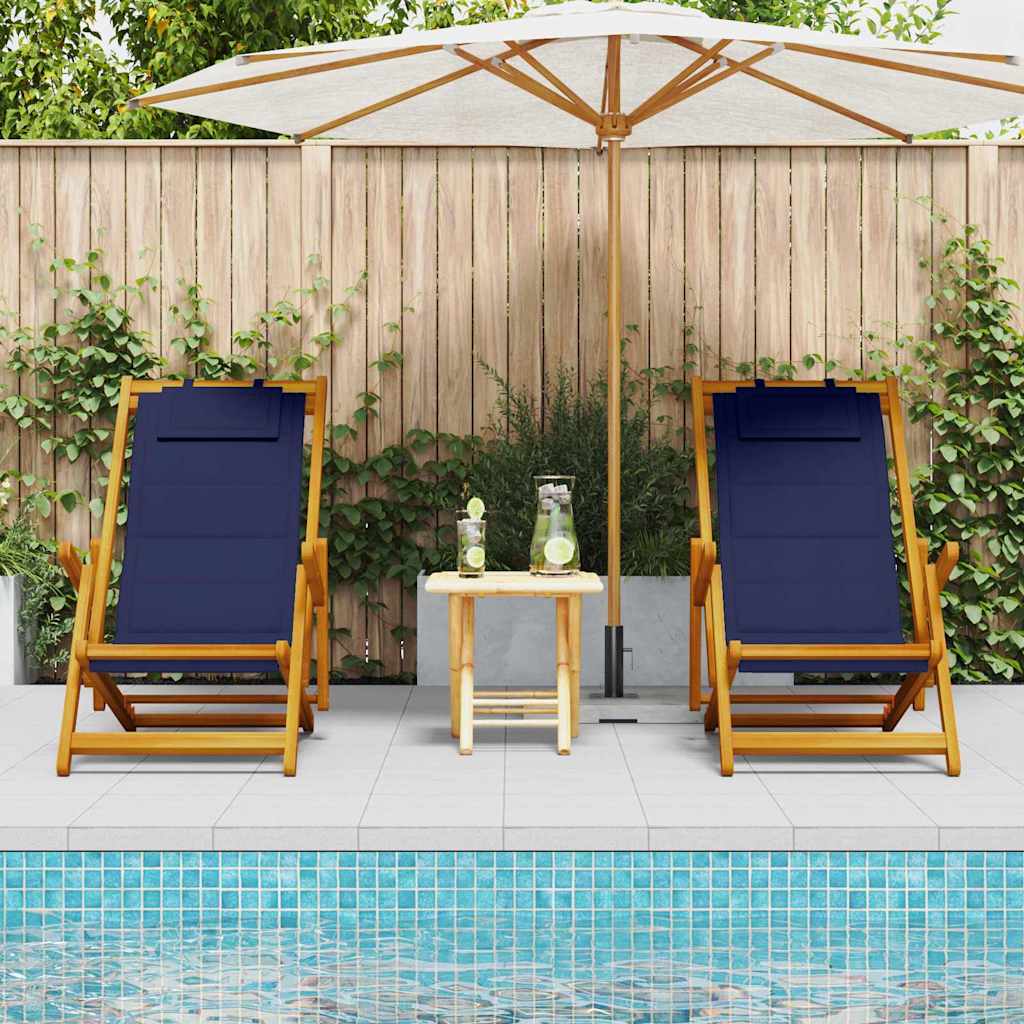 Strandstoel met kussen 2 pcs Bruin Massief Acaciahout is nu te koop bij PeponiXL, paradijselijk wonen!