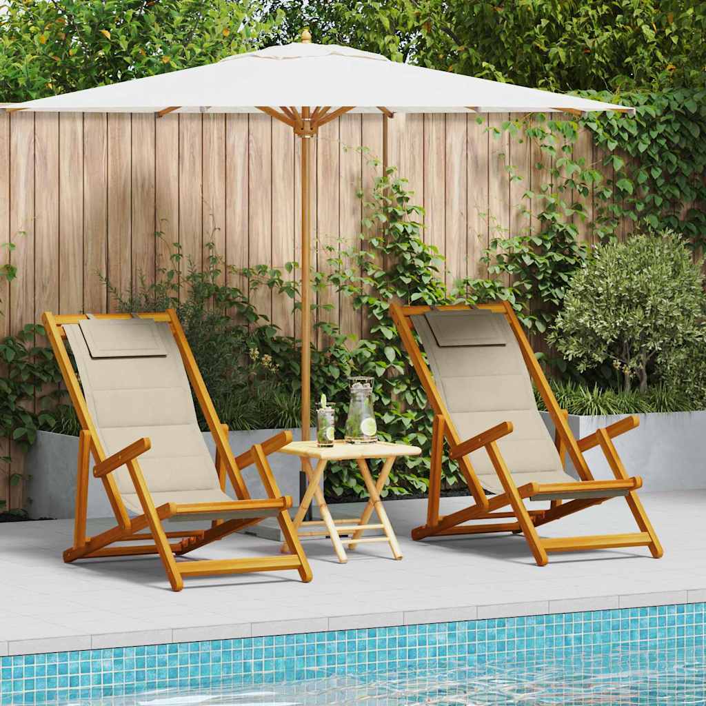 Strandstoel met kussen 2 pcs Bruin Massief Acaciahout is nu te koop bij PeponiXL, paradijselijk wonen!
