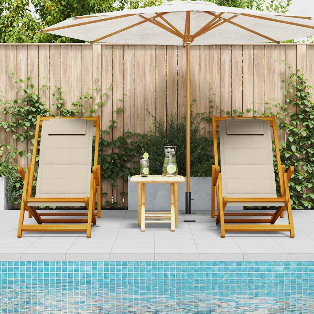 Strandstoel met kussen 2 pcs Bruin Massief Acaciahout is nu te koop bij PeponiXL, paradijselijk wonen!