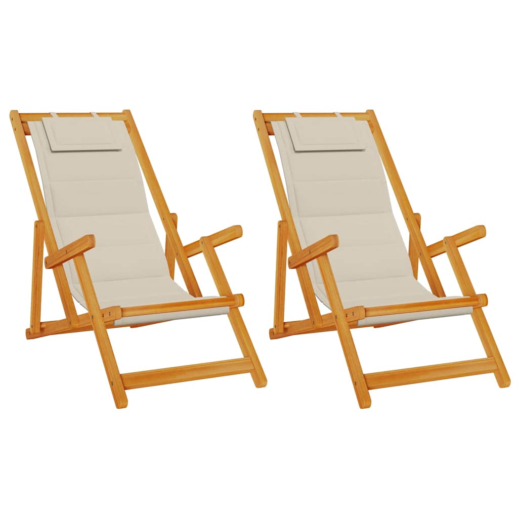 Strandstoel met kussen 2 pcs Bruin Massief Acaciahout is nu te koop bij PeponiXL, paradijselijk wonen!