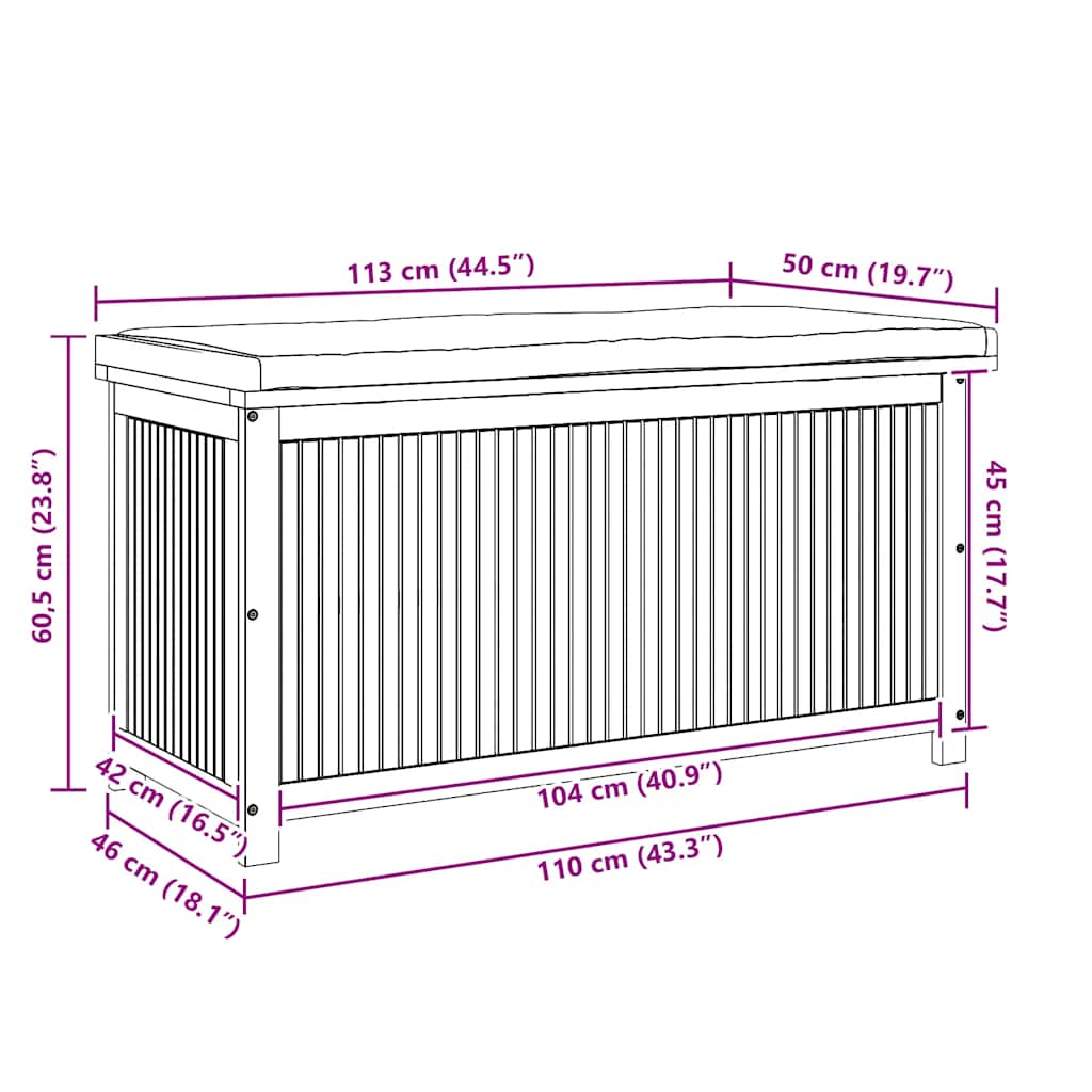 Opbergbox voor buiten 113x50x60,5 cm massief acaciahout is nu te koop bij PeponiXL, paradijselijk wonen!