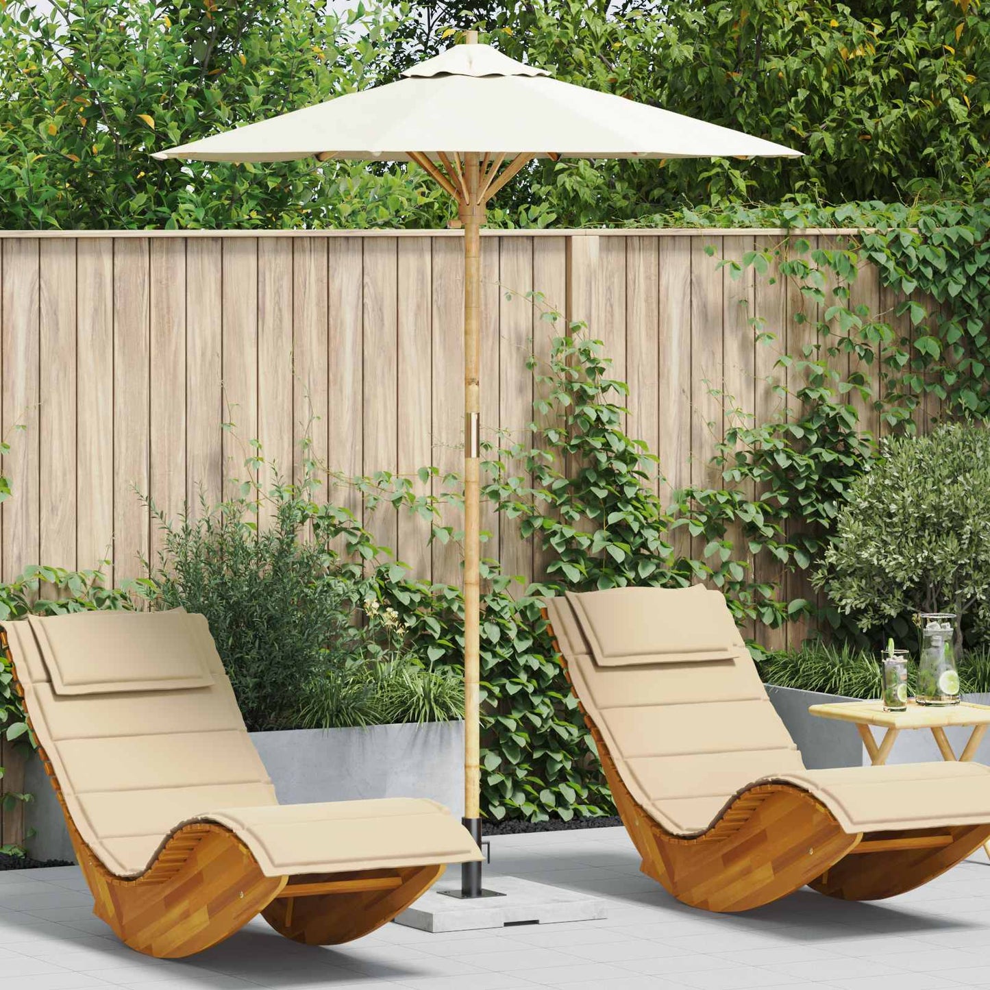 Tuinparasol Crème Wit Ø 180 x 230 cm Bamboe is nu te koop bij PeponiXL, paradijselijk wonen!