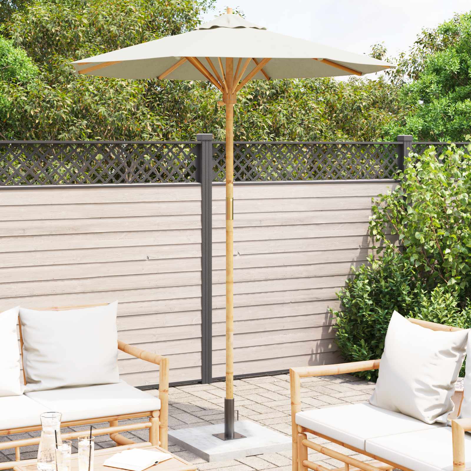 Tuinparasol Crème Wit Ø 180 x 230 cm Bamboe is nu te koop bij PeponiXL, paradijselijk wonen!