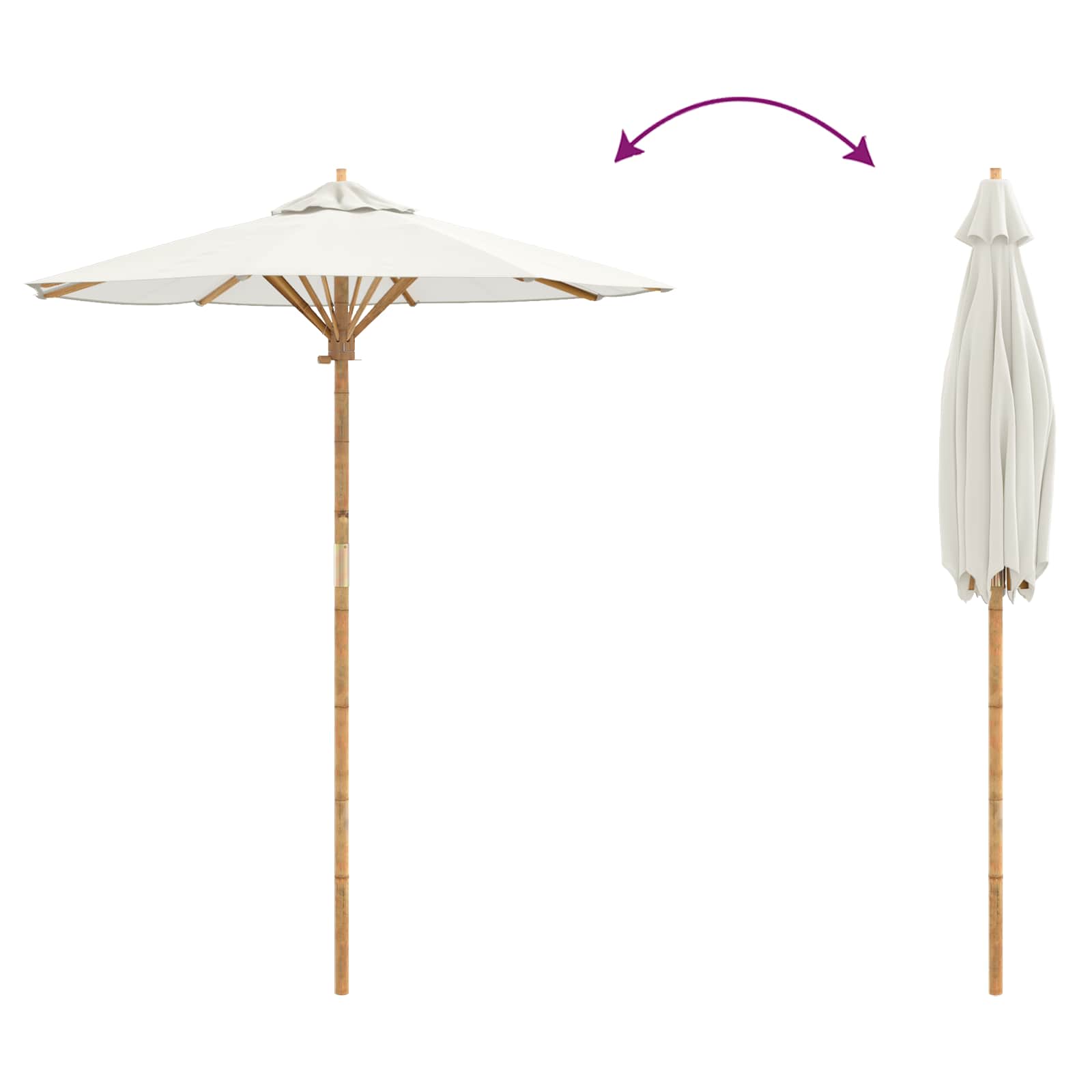 Tuinparasol Crème Wit Ø 180 x 230 cm Bamboe is nu te koop bij PeponiXL, paradijselijk wonen!