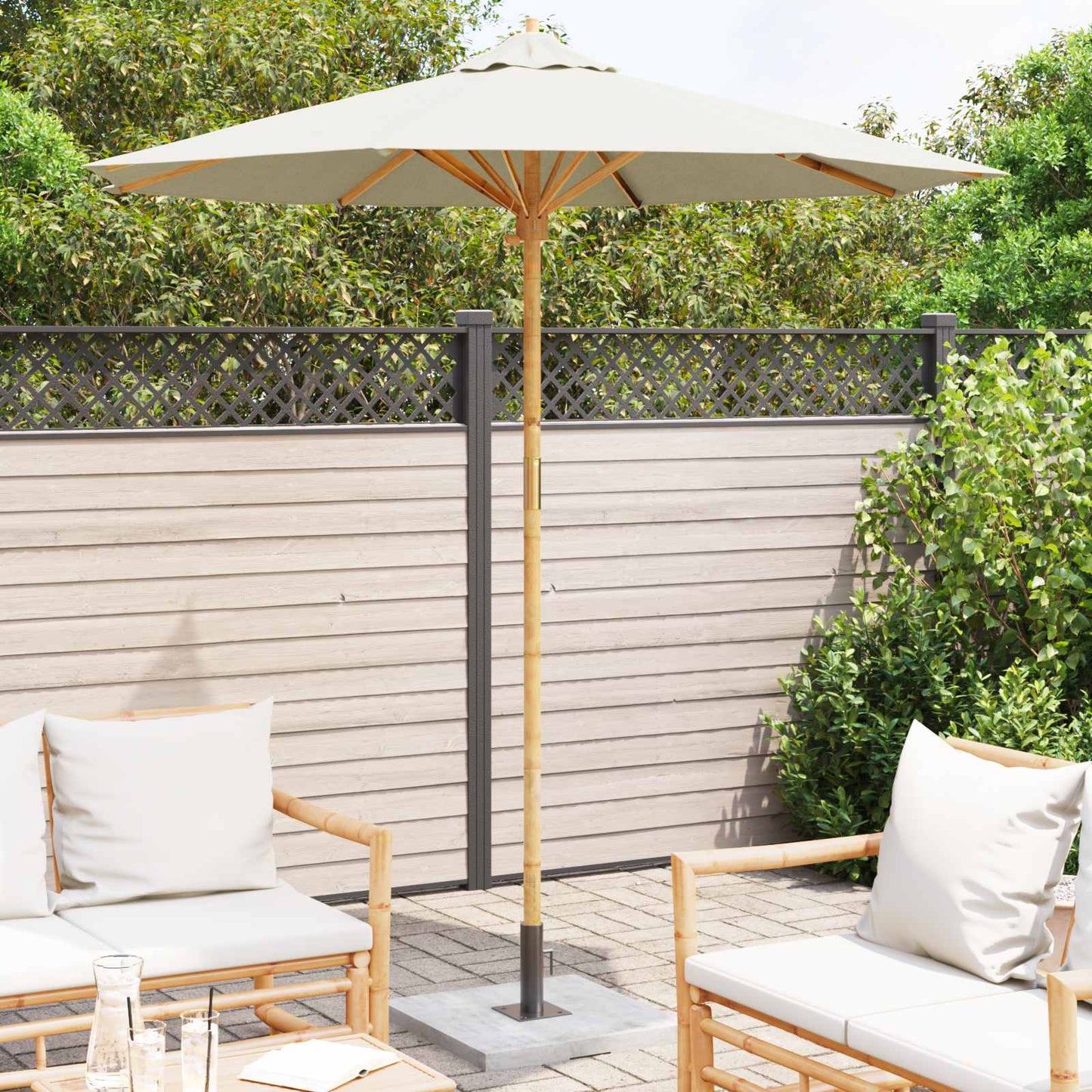 Tuinparasol Crème Wit Ø 217 x 230 cm Bamboe is nu te koop bij PeponiXL, paradijselijk wonen!