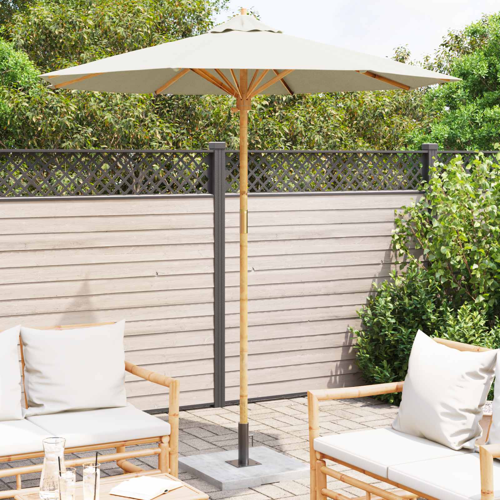 Tuinparasol Crème Wit Ø 217 x 230 cm Bamboe is nu te koop bij PeponiXL, paradijselijk wonen!