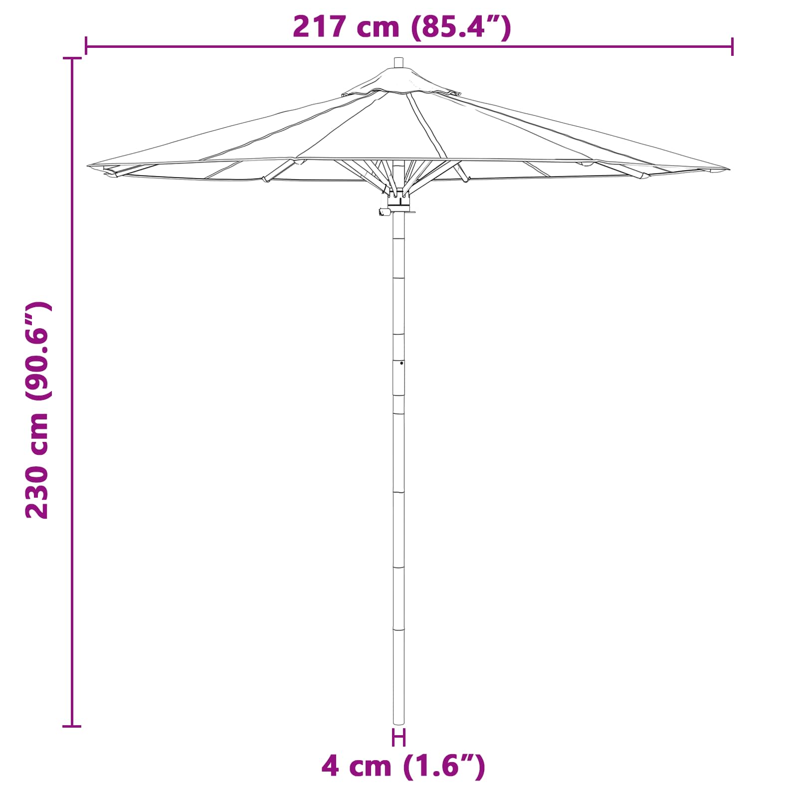 Tuinparasol Crème Wit Ø 217 x 230 cm Bamboe is nu te koop bij PeponiXL, paradijselijk wonen!