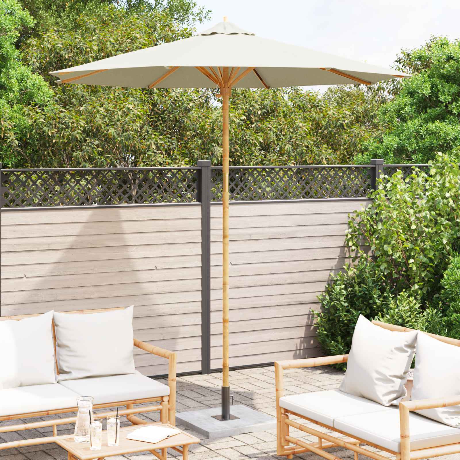 Tuinparasol Crème Wit Ø 240 x 260 cm Bamboe is nu te koop bij PeponiXL, paradijselijk wonen!