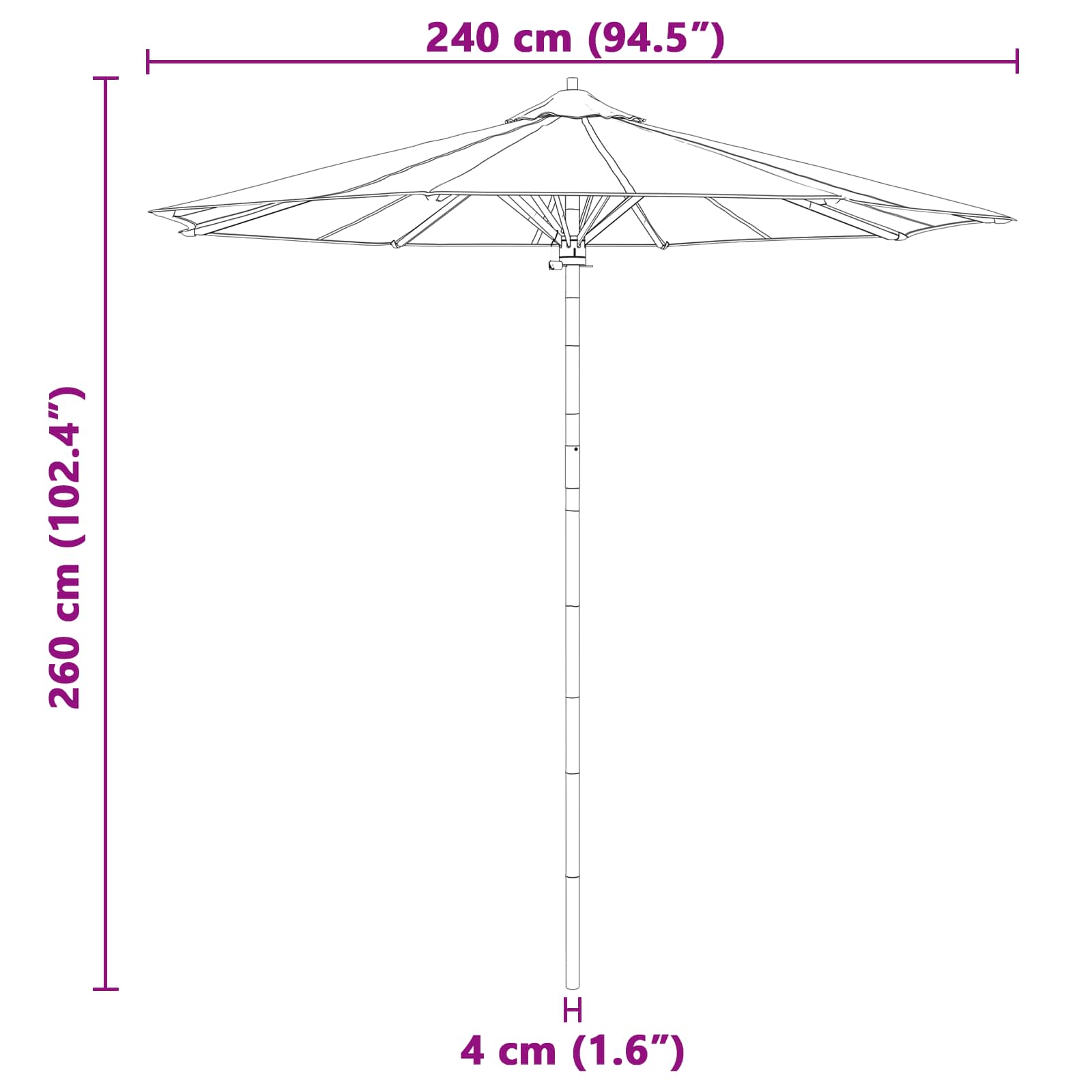 Tuinparasol Crème Wit Ø 240 x 260 cm Bamboe is nu te koop bij PeponiXL, paradijselijk wonen!