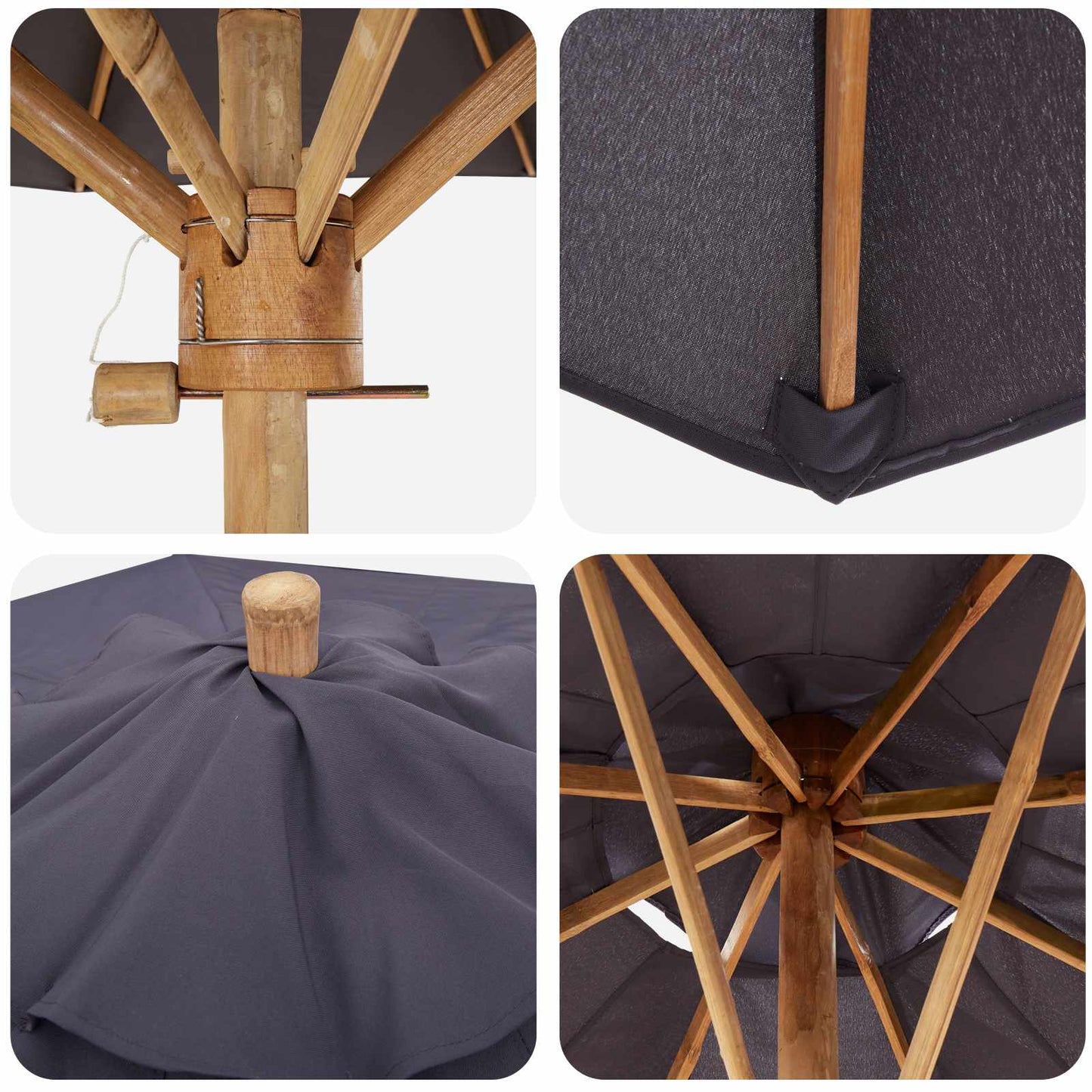 Tuinparasol Donkergrijs Ø 180 x 230 cm Bamboe is nu te koop bij PeponiXL, paradijselijk wonen!