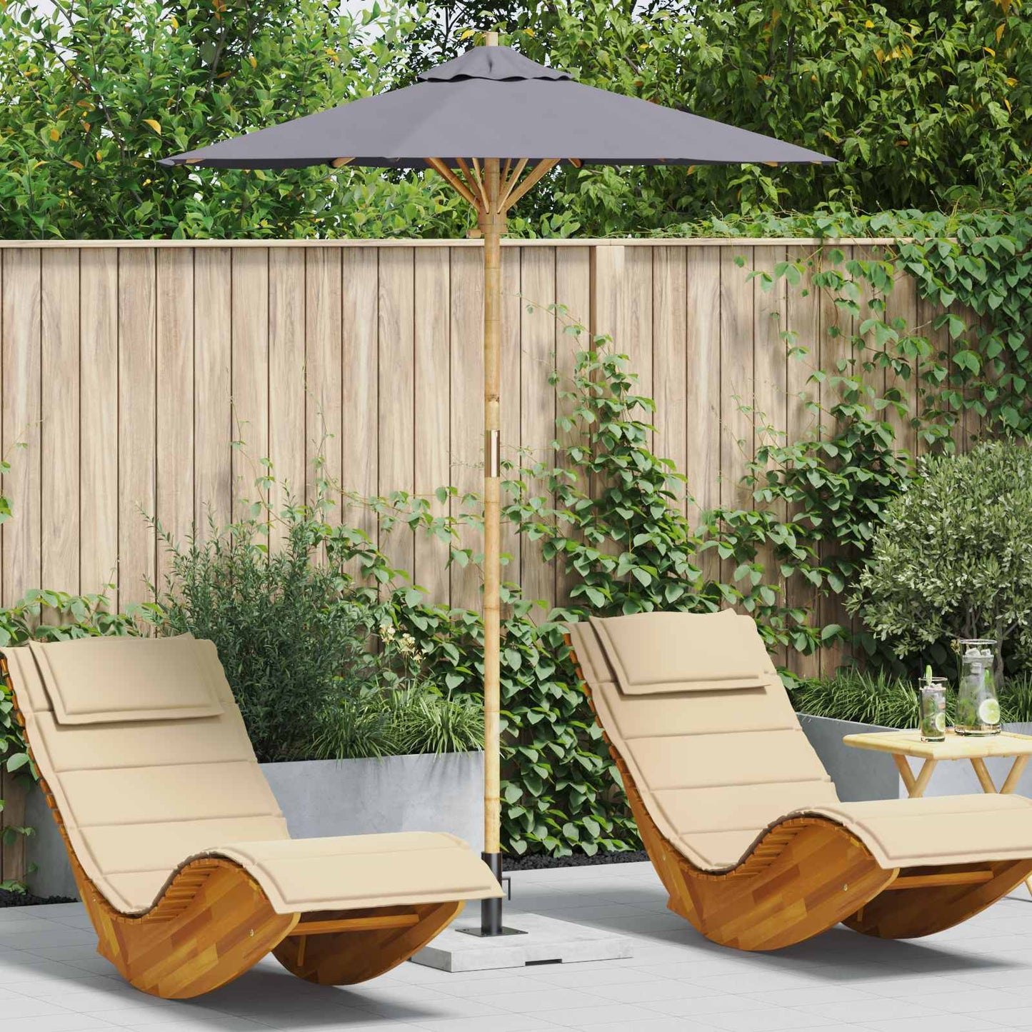 Tuinparasol Donkergrijs Ø 180 x 230 cm Bamboe is nu te koop bij PeponiXL, paradijselijk wonen!