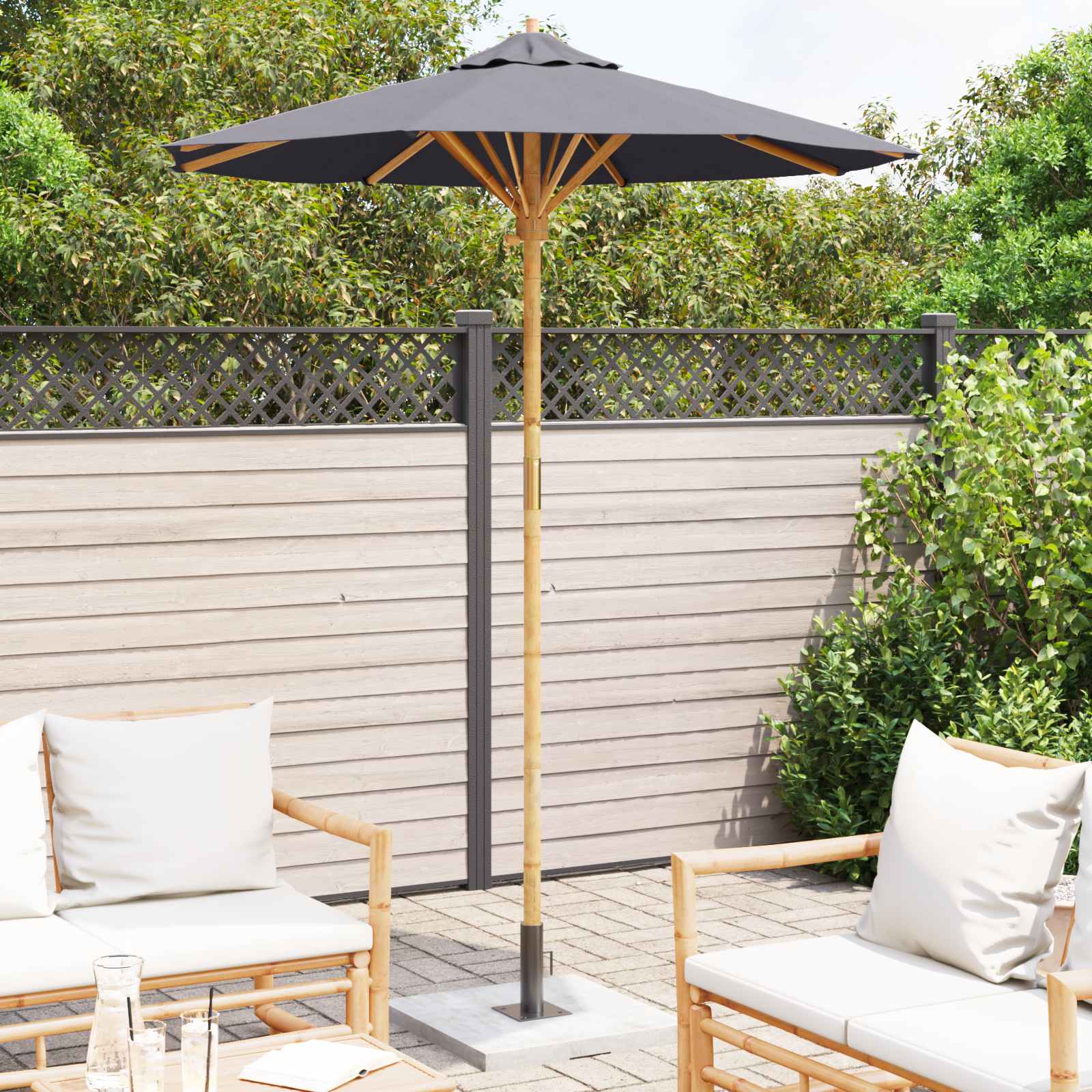 Tuinparasol Donkergrijs Ø 180 x 230 cm Bamboe is nu te koop bij PeponiXL, paradijselijk wonen!