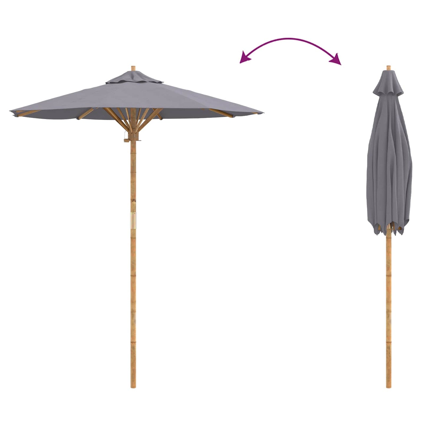 Tuinparasol Donkergrijs Ø 180 x 230 cm Bamboe is nu te koop bij PeponiXL, paradijselijk wonen!