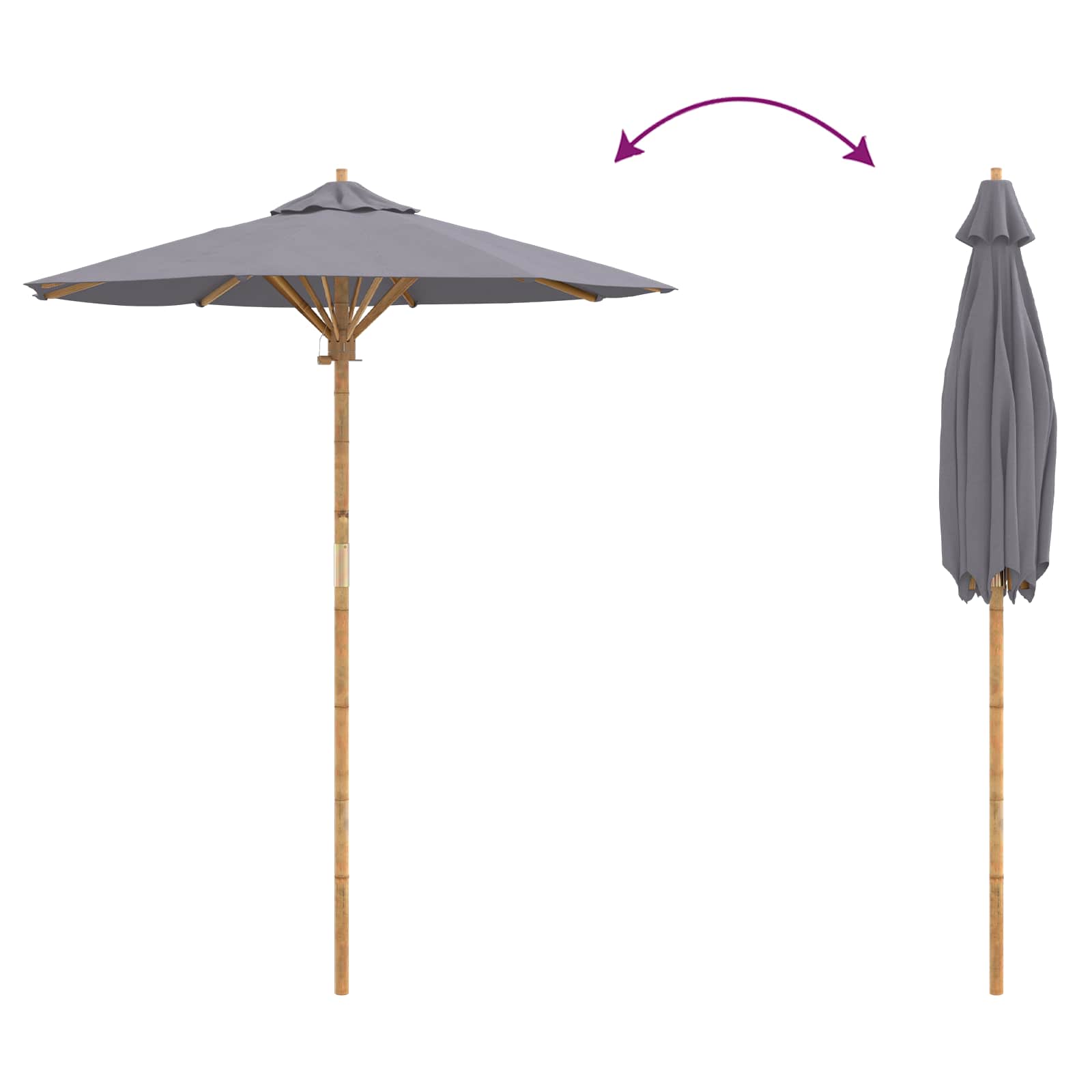 Tuinparasol Donkergrijs Ø 180 x 230 cm Bamboe is nu te koop bij PeponiXL, paradijselijk wonen!