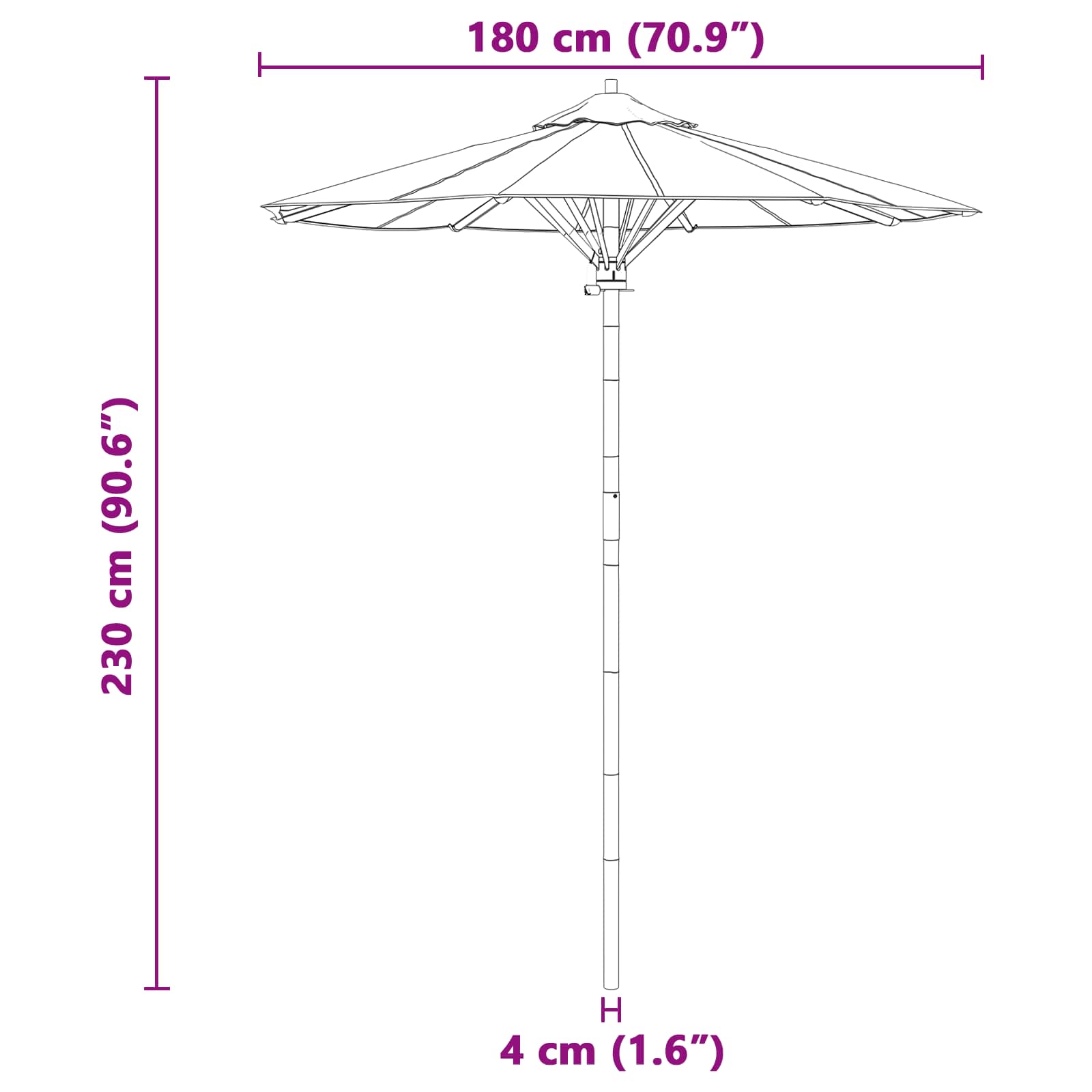 Tuinparasol Donkergrijs Ø 180 x 230 cm Bamboe is nu te koop bij PeponiXL, paradijselijk wonen!