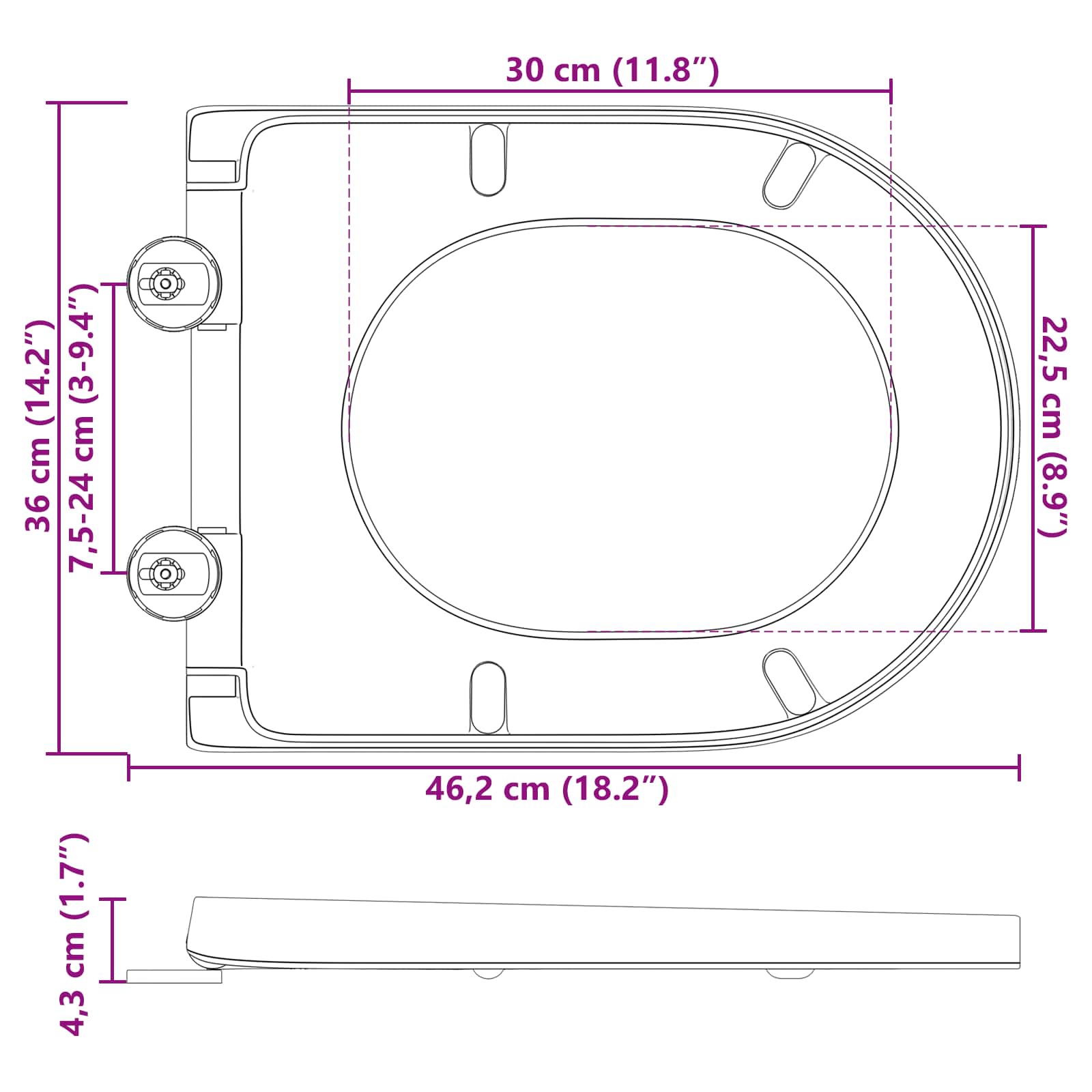 Toiletzitting Antraciet 49 x 36 x 4 cm Duroplast is nu te koop bij PeponiXL, paradijselijk wonen!