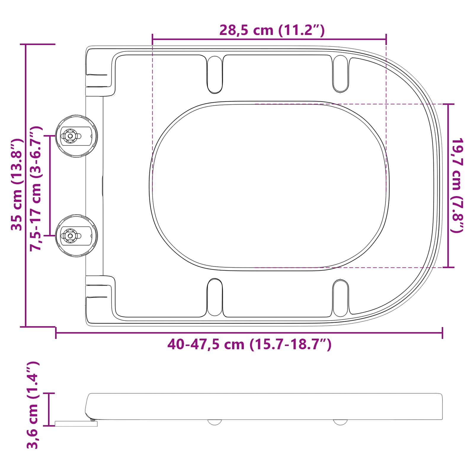 Toiletzitting Antraciet 47,5 x 35 x 3,6 cm Duroplast is nu te koop bij PeponiXL, paradijselijk wonen!