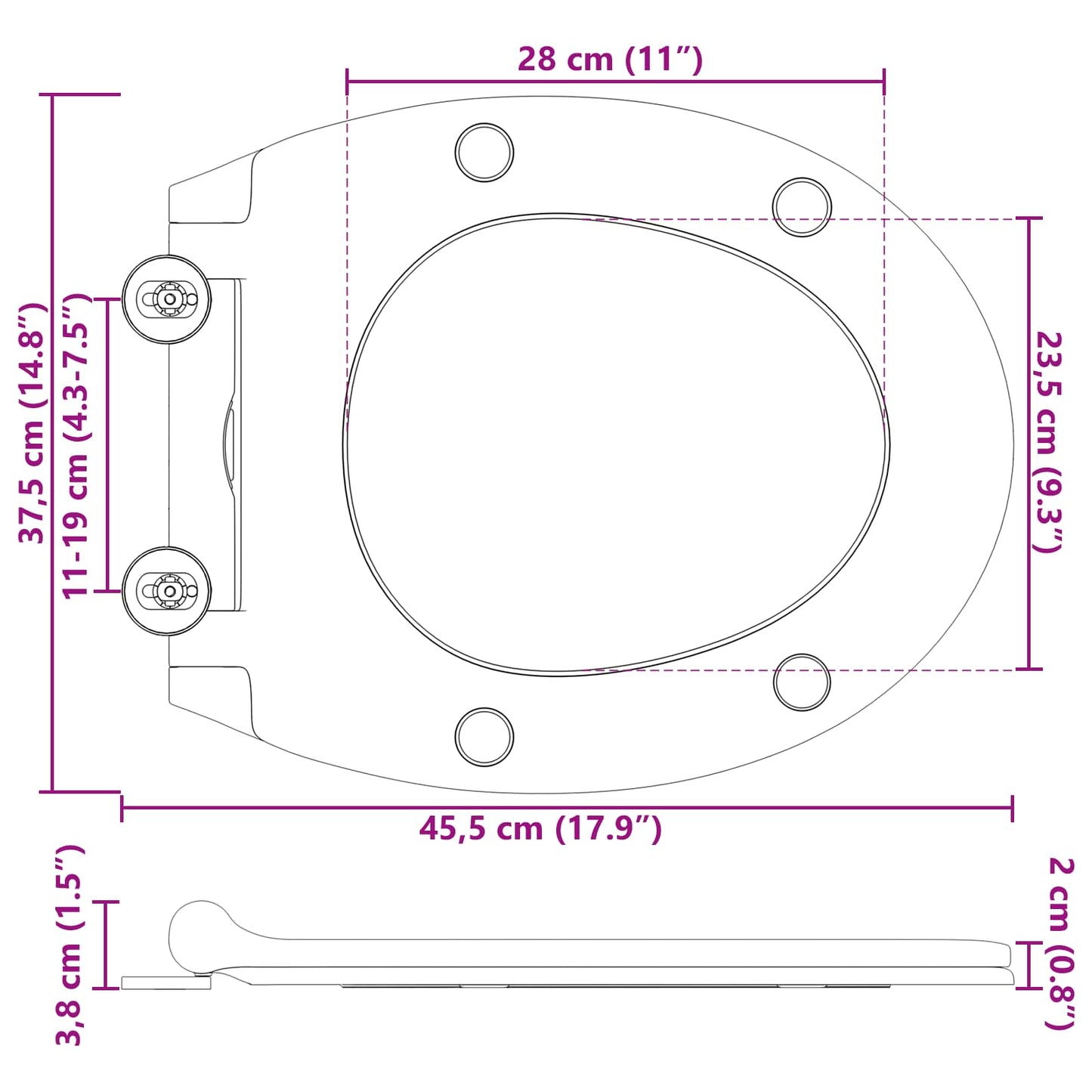 Toiletzitting Zwart 47 x 37,5 x 3,8 cm Duroplast is nu te koop bij PeponiXL, paradijselijk wonen!