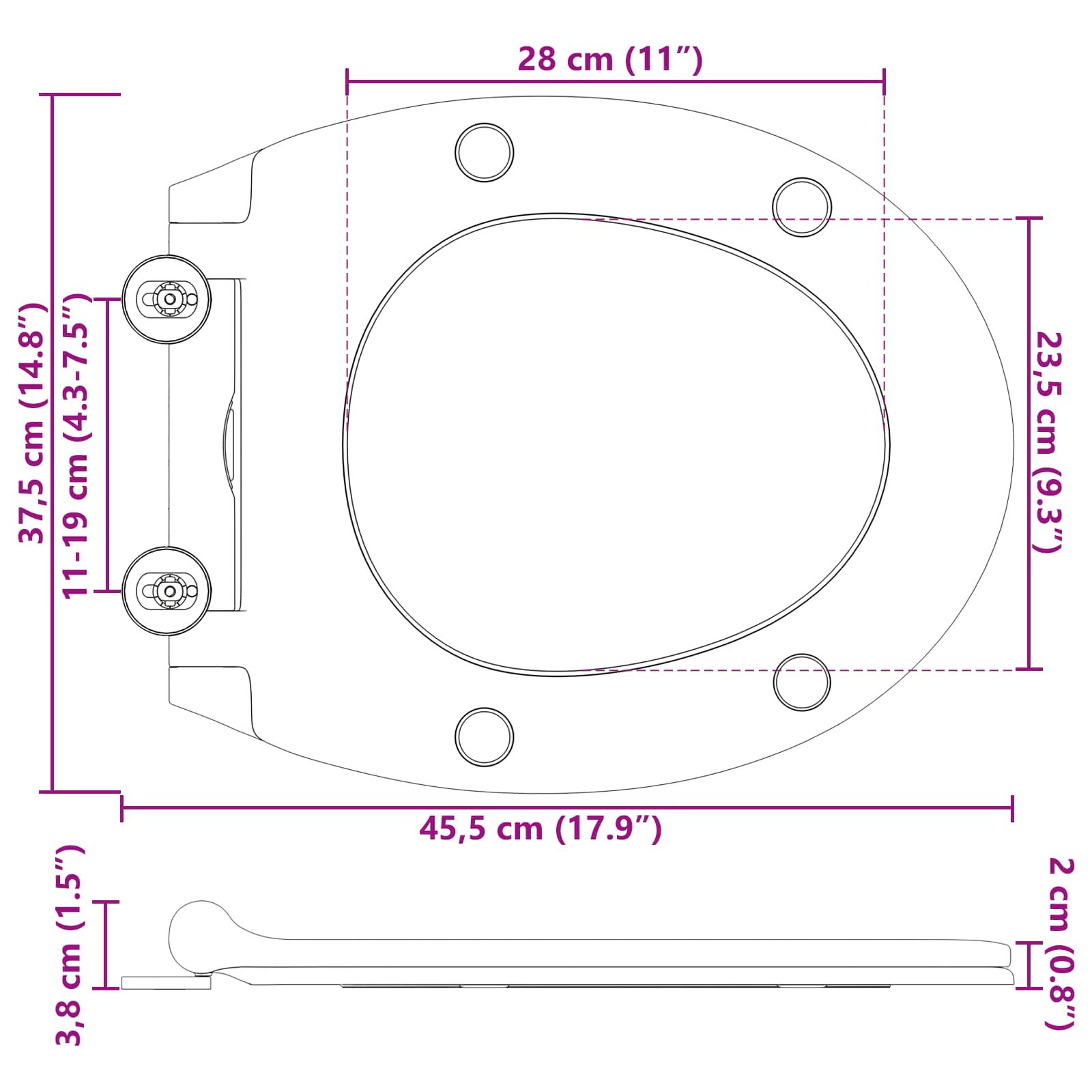 Toiletzitting Wit 47 x 37,5 x 3,8 cm Duroplast is nu te koop bij PeponiXL, paradijselijk wonen!