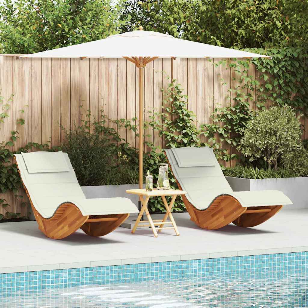 Ligstoel met kussen 2-persoon 2 pcs Bruin Massief Acaciahout is nu te koop bij PeponiXL, paradijselijk wonen!